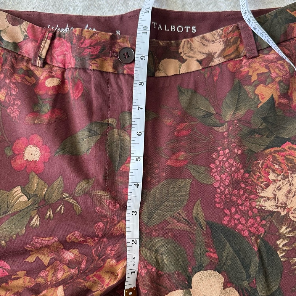 Talbots Floral Burgundy Pants Size 8 Straight Leg Floral Boho Fall Moody Autumn - Picture 8 of 10